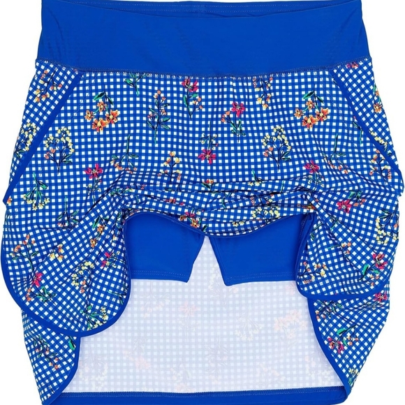 Lands' End Blue White Floral Stretch Skort Tennis Preppy Athletic Pockets SZ 10 - Picture 4 of 14
